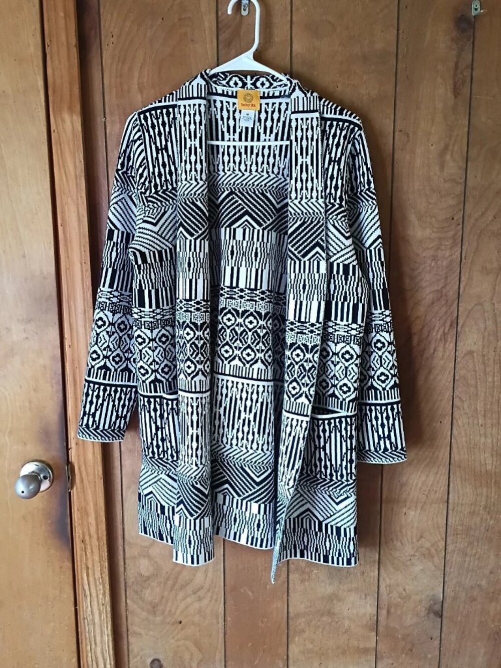 Ruby Rd Open Front Cardigan Sweater Women's Size M Black White Cotton Blend